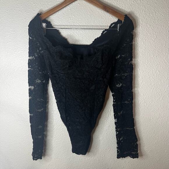 Victoria’s Secret Vintage Womens Small Black Lace Sheer Sleeve Bodysuit Romantic - Picture 2 of 9